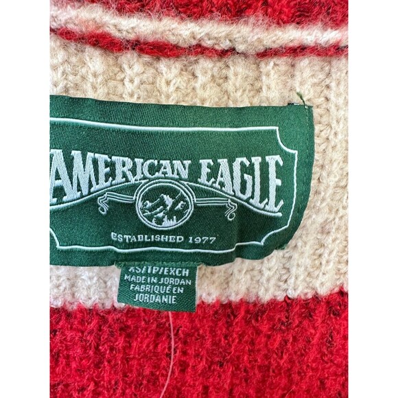 American Eagle Cardigan Womens XS Rugby Striped Cropped Red Tan Button Cozy - Picture 3 of 5